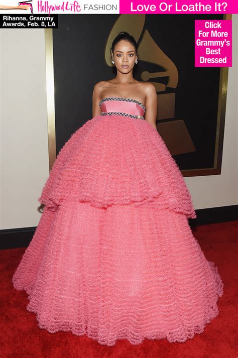 Pics Rihannas Grammys Dress — Rocks Poofy Pink Ball Gown Hollywood Life