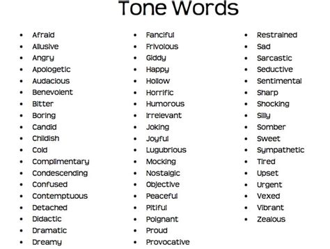 Image Result For Tone Examples Listtt Tone Words Words Sarcastic