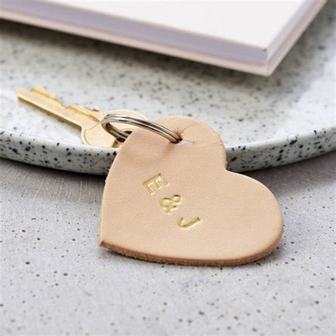 Personalised Embossed Leather Heart Keyring Love Unique Personal