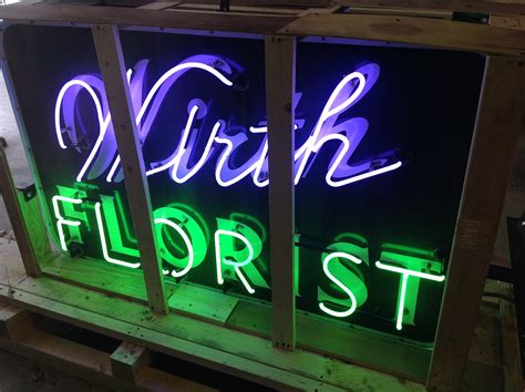 1950s Double Sided Porcelain Flower Shop Neon Sign Obnoxious Antiques
