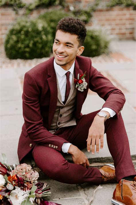 Maroon Wedding Suit Fall Wedding Suits Groom Wedding Attire Wedding