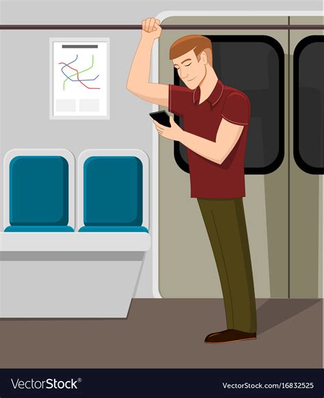 Man Watching Phone In Metro Train Royalty Free Vector Image