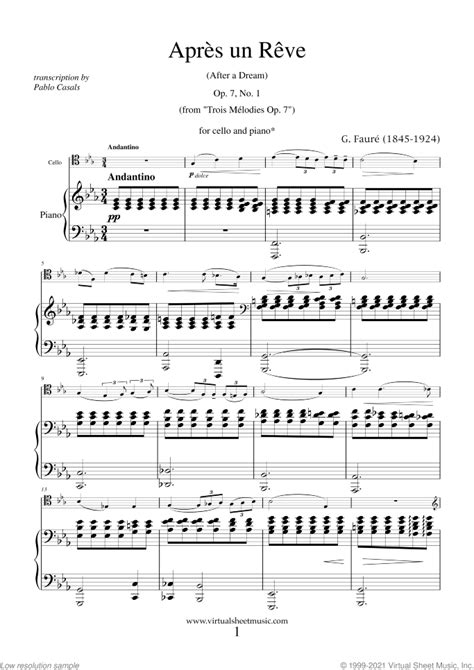 Apres Un Reve Op7 No1 Sheet Music For Cello And Piano Pdf