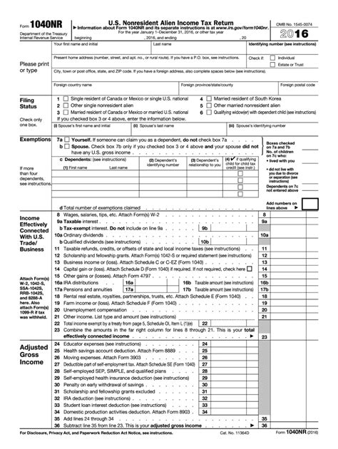 2016 Form Irs 1040 Nr Fill Online Printable Fillable Blank Pdffiller