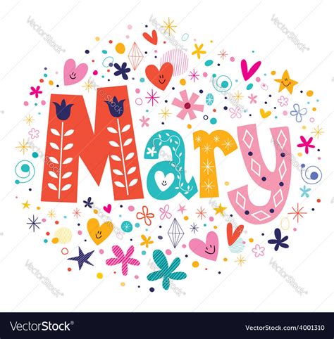 Mary Female Name Decorative Lettering Type Design Vector Image