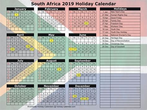Design Free South African Daily Calendar 2021 Calendar Template Printable