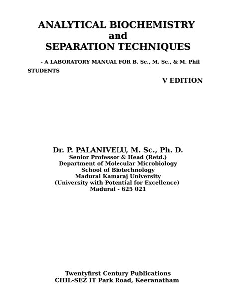 Pdf Analytical Biochemistry And Separation Techniques A Laboratory Manual For B Sc M Sc