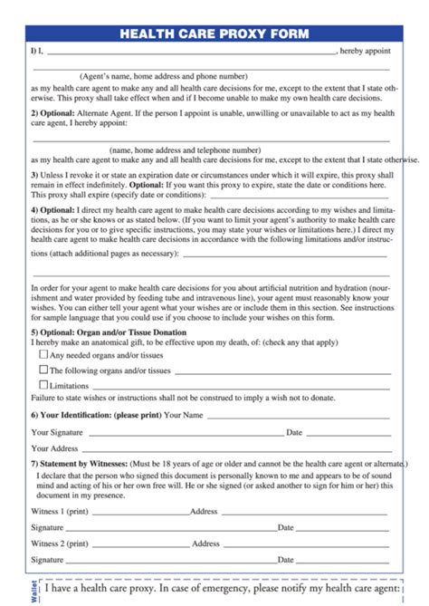 Health Care Proxy Form Printable Pdf Download