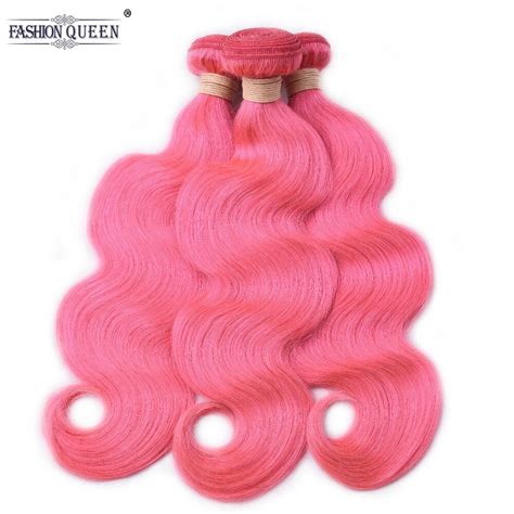 Brazilain 3 Bundles Body Wave Hair Bundles Pink Color Non Remy Human