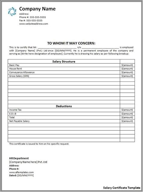 Check spelling or type a new query. Salary Certificate Template | Certificate format, Word ...