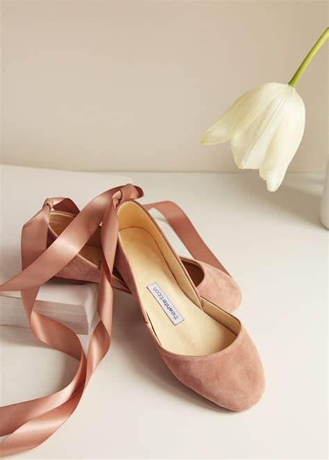 Smokey Blush Nubuck Ballerina Style Wedding Flats With Ivory Satin