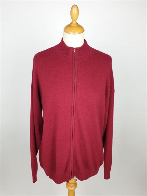 The Cashmere Centre Deep Red Zip Up Cashmere Cardigan Softtouch Cashmere