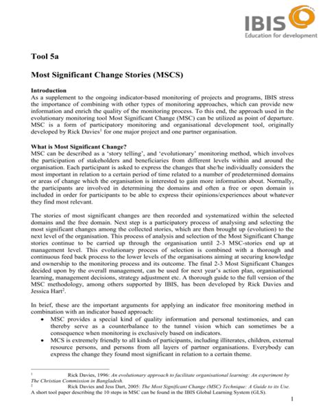 Tool 5a Most Significant Change Stories