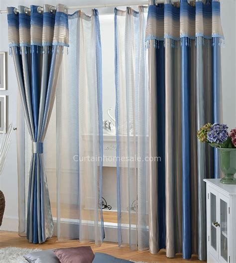 Blue Striped Blackout Lounge Curtains Ideas For Living Room
