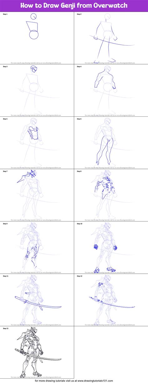 How To Draw Genji From Overwatch Printable Step By Step Drawing Sheet