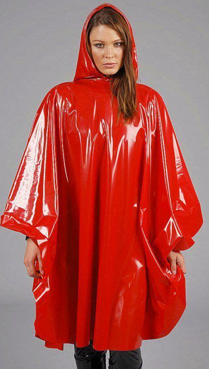 red pvc hooded cape rainwear girl rainwear fashion pvc raincoat