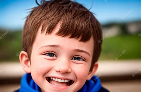 Premium Photo Little Positive Boy Portrait Of Happy Kid With Smile On
