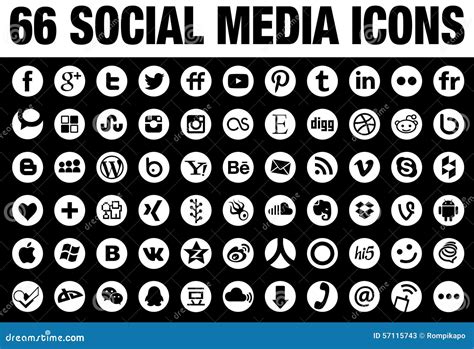 66 Round Social Media Icons White Editorial Stock Photo Illustration