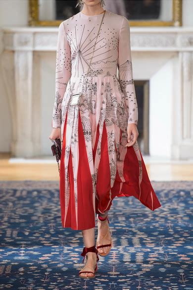 Valentino Pleated Printed Silk Crepe De Chine Midi Dress Net A