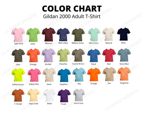 Editable Gildan Color Chart Gildan G All Colors For Etsy