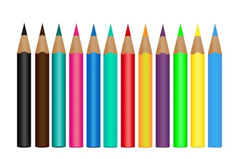 Set Of Realistic Rainbow Colored Pencils Isolated On White Background