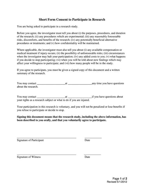 Fillable Online Ghs Short Form Consent To Participate In Research Ghs