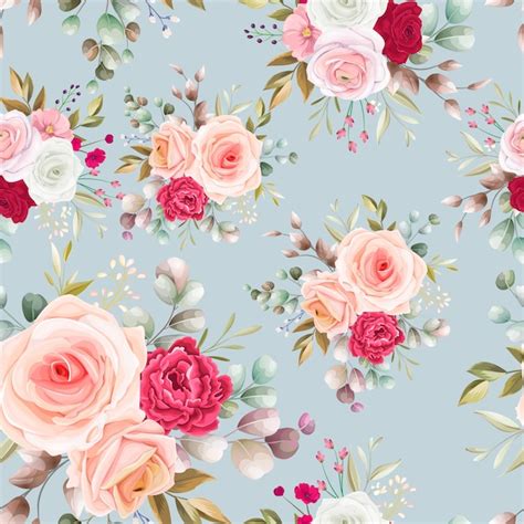 Free Vector Seamless Pattern Beautiful Flower And Leaves Design