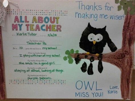 Owl Miss You Thankyou Preschool Teacher Handprint About My Teacher