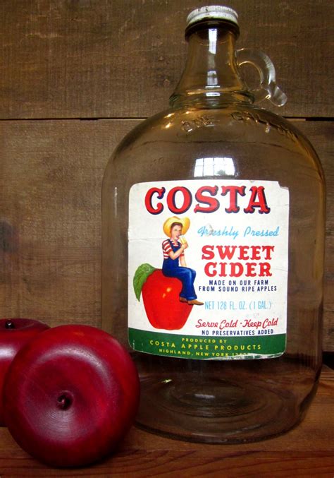 Vintage Apple Cider Gallon Jug Costa Brand Label Glass Bottle Etsy