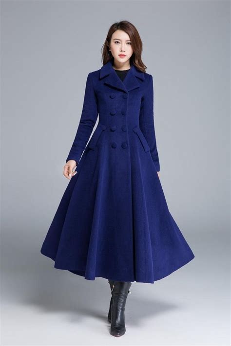 blue one 1⃣ fit and flare coat wool coat women long wool coat