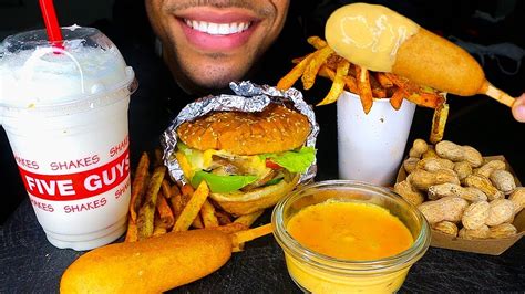 Asmr Five Guys Burgers Mukbang Cheesy Corn Dog Cajun Fries Milkshake