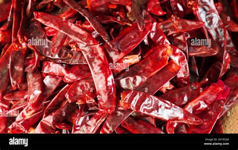 Pile Of Dried Red Chili Peppers Heap Of Dried Red Chilli Pepper On The