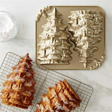 This one is also made of aluminum and yields a flat (on both sides) christmas cake, not an upright one. Nordic Ware Tree Cake Pan | Williams Sonoma