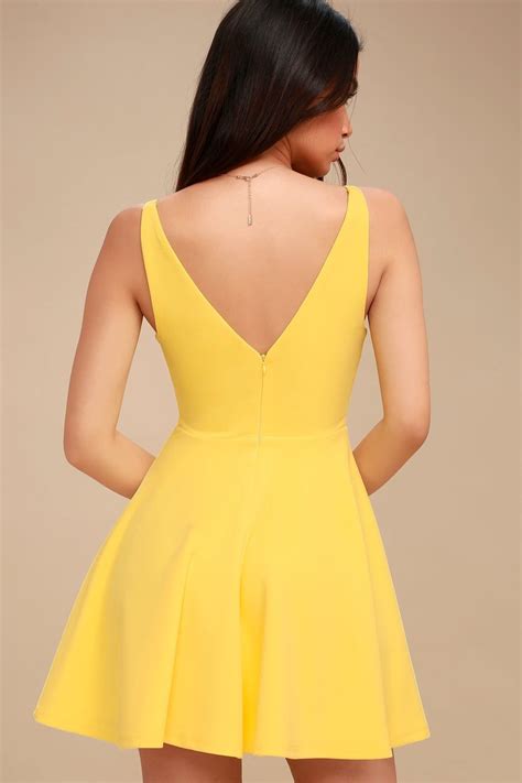 Darling Delight Yellow Skater Dress Yellow Homecoming Dresses Cute Yellow Dresses Yellow
