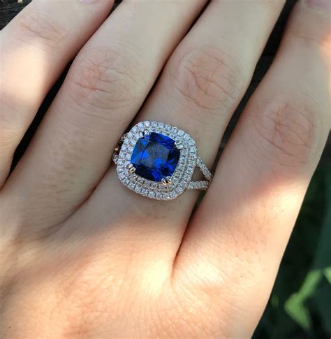 Cushion Blue Sapphire Women Engagement Ring 2 70ct Blue Etsy