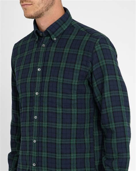 Hartford Green Blue Plaid Double Face Classic Fit Flannel Shirt In