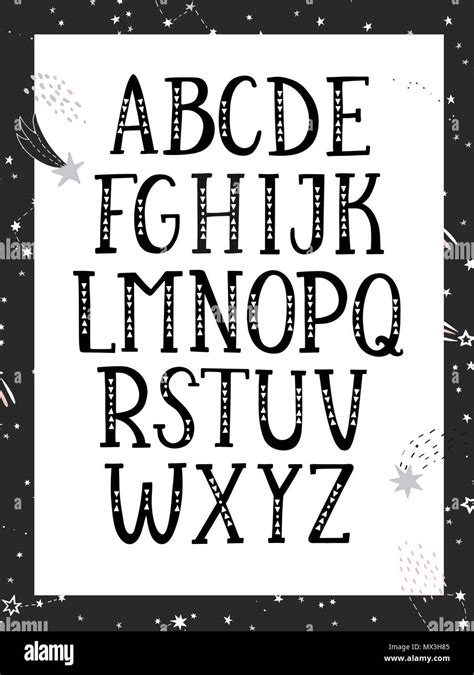 Hand Drawn Graphic Font Black And White Monochrome Alphabet For