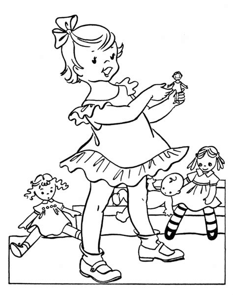 Bluebonkers Girl Coloring Pages Girl Playing With Her Doll