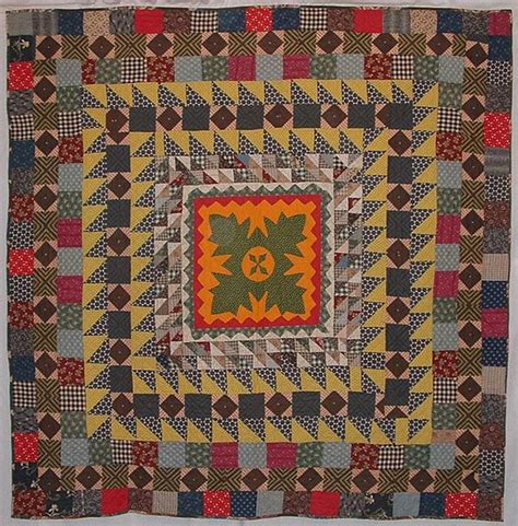 Folky Center Medallion Quilt C1890 Apx 72 X72 Maybe From New England