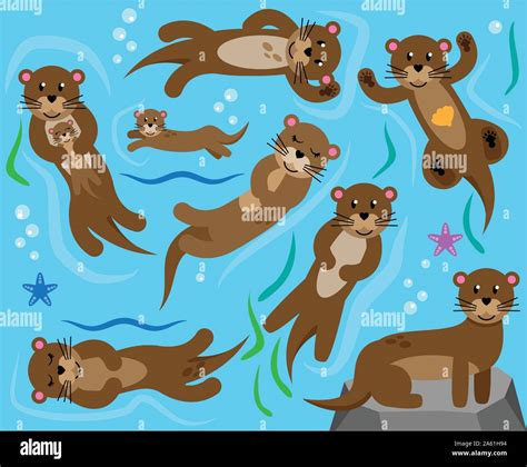 Cute Sea Otters Stock Vector Images Alamy