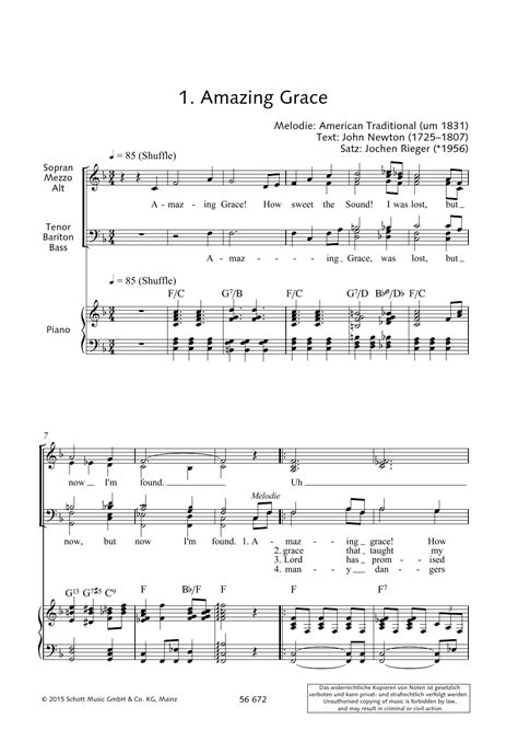 Amazing Grace Sheet Music John Newton Ssatbb Choir