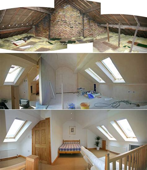 Four Different Shots Of An Attic With Windows