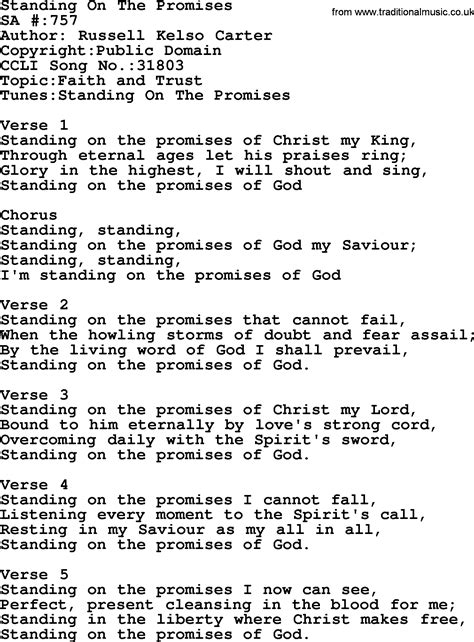 Salvation Army Hymnal Song Standing On The Promises With Lyrics And Pdf