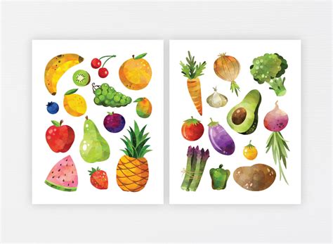 Fruit And Veggie Kitchen Prints · Set Of 2 · Education Watercolor Decor