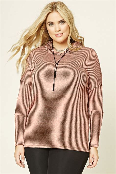 Forever 21 Plus Size Hooded Striped Top Tops Clothes Ribbed Knit Top