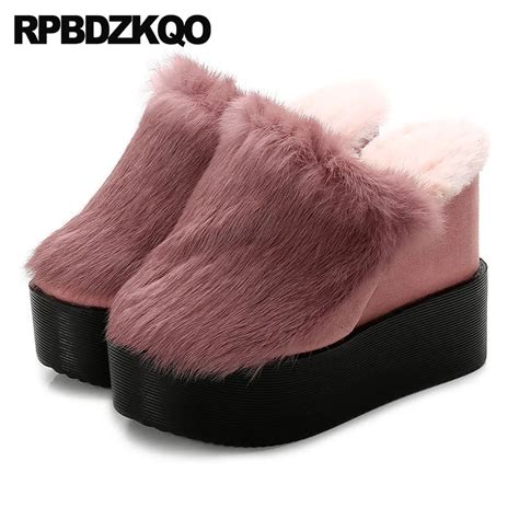 fashion shoes 2021 women fetish furry slippers slides platform flatforms real fur stripper 5