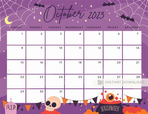October 2023 Calendar Cute And Spooky Halloween Night Party Printable