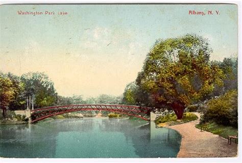 New York Albany Washington Park Lake And Bridge C1910