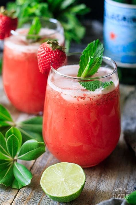 Non Alcoholic Strawberry Mint Spritzer Recipe Savor The Flavour Spritzer Recipes Strawberry