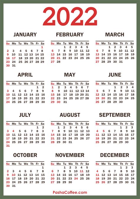 2022 Calendar With Holidays Pdf